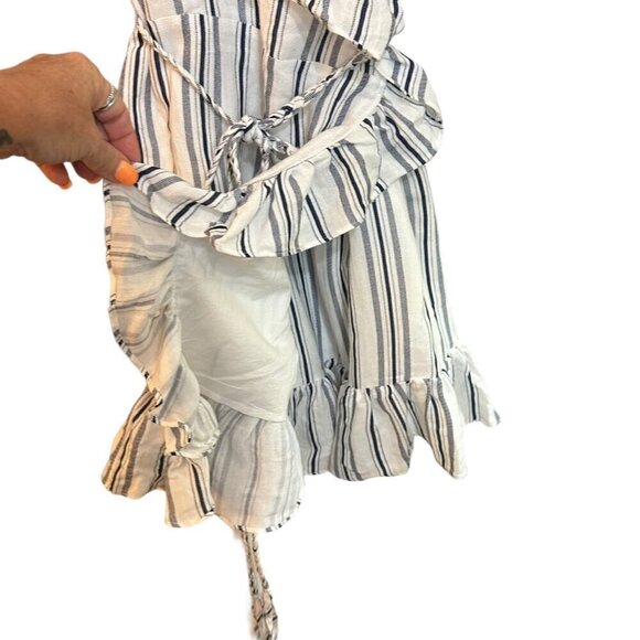 Aqua Ruffle Mini Wrap Dress Flutter Sleeve Navy White Striped Women's Size‎ M - Picture 6 of 10